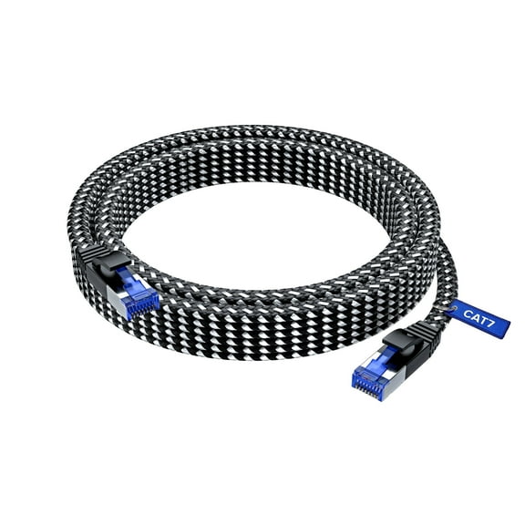 Ethernet Cable Cat 7, 20 ft, Easy-Hide Flat Super-Durable Black Braided Network LAN Internet Cable/Cord, Ethernet Patch Cable