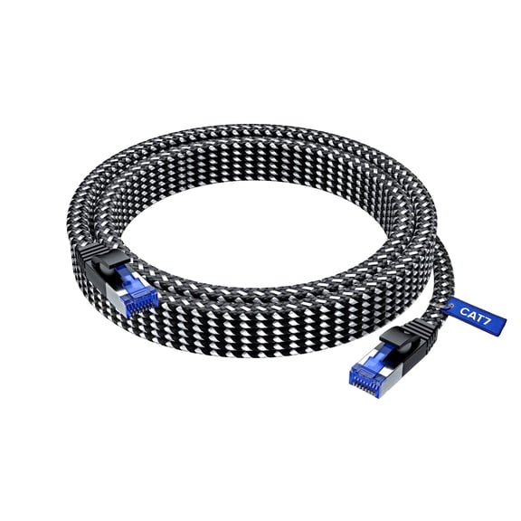 Ethernet Cable Cat 7, 20 ft, Easy-Hide Flat Super-Durable Black Braided Network LAN Internet Cable/Cord, Ethernet Patch Cable