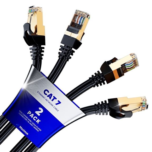 Maximm High-Speed Cat 7 Ethernet Patch Cable, 2-Pack, 25 ft, Black