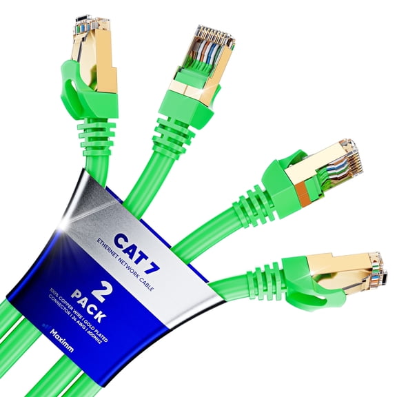 Cat 7 Ethernet Cable 25 ft - (2 Pack) High-Speed Cat7 Internet & Network LAN Patch Cables, RJ45 Connectors - Perfect for Gaming, Streaming, and More (Green)