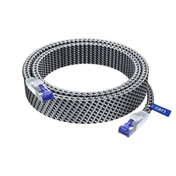 Maximm 25 ft Cat 7 Ethernet Cable, Flat Braided High-Speed Network Internet Patch Cord, White