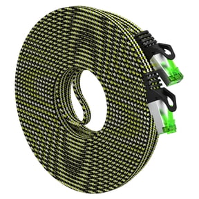 GEARit Cat 7 Ethernet Cable, Nylon Braided Flat RJ45 LAN Patch Cord for Router, Modem, Switch, Gaming, Black, 25 ft