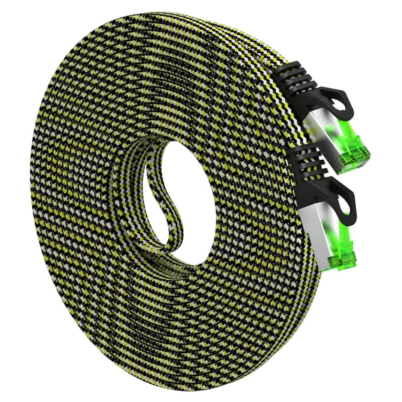 Cat 7 Ethernet Cable (25ft, 1-Pack) GearIT High Speed Nylon Braided Flat Internet Computer Patch Cord - Compatible Cat7/Cat6/Cat5e RJ45 LAN Router, Modem, Switch, Gaming - 25 feet