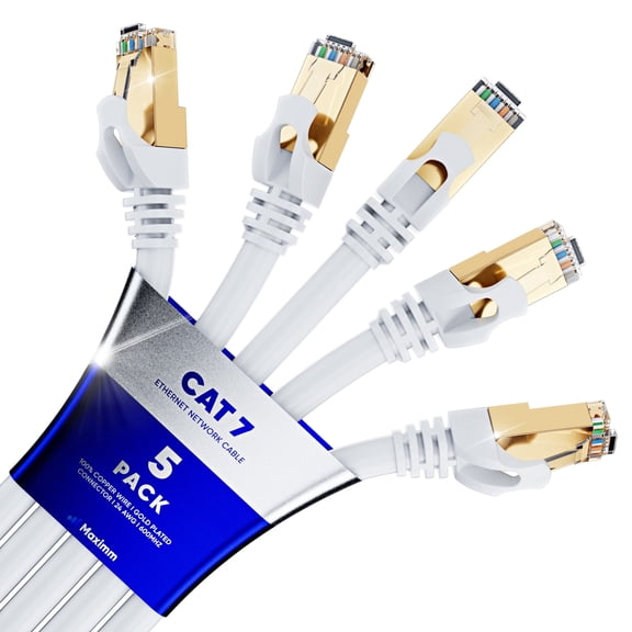 Cat 7 Ethernet Cable 3 ft - (5 Pack) High-Speed Cat7 Internet & Network LAN Patch Cables, RJ45 Connectors - Perfect for Gaming, Streaming, and More (White)