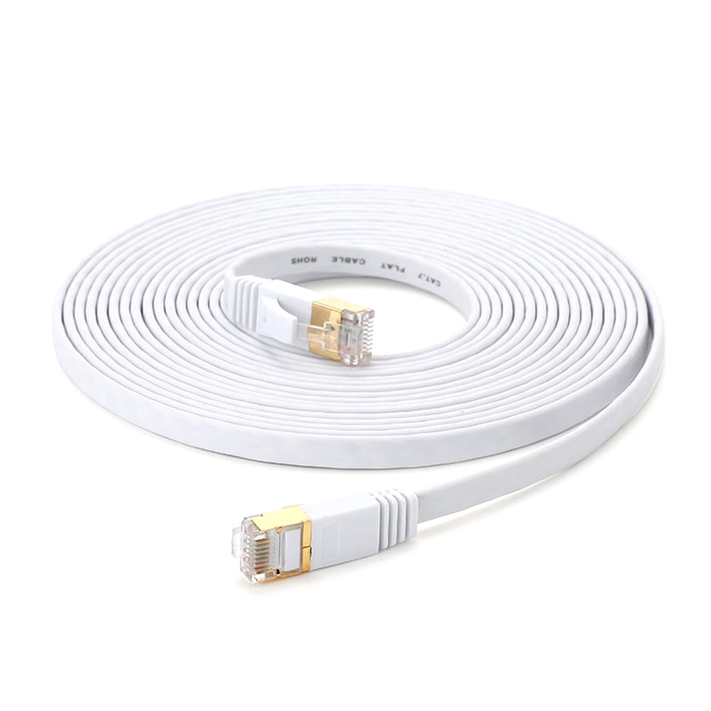 Cat 7 Ethernet Cable 32AWG Oxygen-free Copper 10Gbps High Speed 600Mhz Bandwidth Flat Internet Network LAN Patch Cord, White 1m