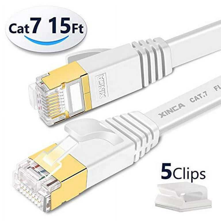 Xinca Cat 7 Flat Ethernet Cable 15ft White, High Speed 10GB Shielded (STP) LAN Internet Network Cable Ethernet Patch Computer Cable with RJ45