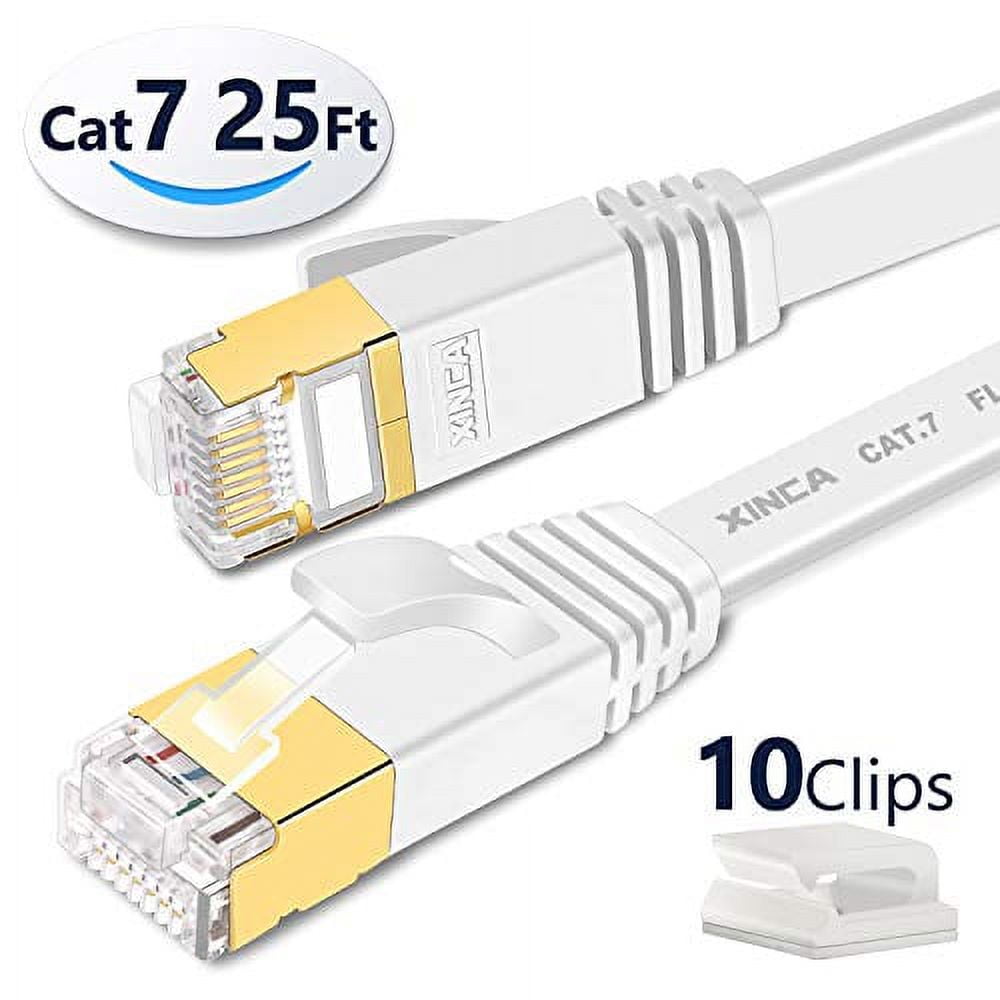 XINCA Cat 7 Flat Ethernet Cable 50ft White, High Speed 10GB Shielded (STP)  LAN Internet Network Cable Ethernet Patch Computer Cable with Rj45
