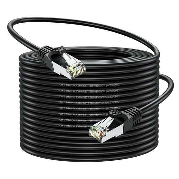 Cat 8 Ethernet Cable 100 FT, Outdoor&Indoor High Speed Heavy Duty Network LAN Internet Cable 26AWG, 2000Mhz with Gold Plated RJ45, Weatherproof F/FTP UV Resistant for Router, Modem, PC, Gaming