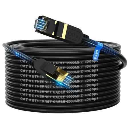 Cat 8 Ethernet Cable 100ft, Outdoor&Indoor, Heavy Duty High Speed Cat 8 LAN Network Cable, 40Gbps 2000MHz with Gold Plated RJ45 Connector, Weatherproof S/FTP UV Resistant for Router/Modem/Gaming