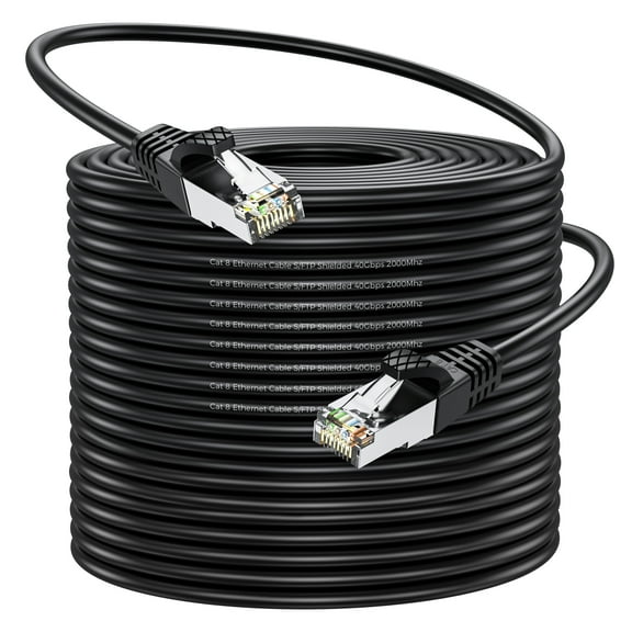 Cat 8 Ethernet Cable 200 FT, Outdoor&Indoor High Speed Heavy Duty Network LAN Internet Cable 26AWG, 2000Mhz with Gold Plated RJ45, Weatherproof F/FTP UV Resistant for Router, Modem, PC, Gaming