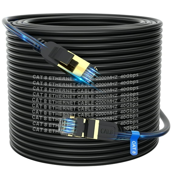 Cat 8 Ethernet Cable 200FT Heavy Duty High Speed 26AWG, 2000Mhz with Gold Plated RJ45 Connector, Weatherproof S/FTP UV Resistant for Router/Modem/PC/Gaming Outdoor&Indoor