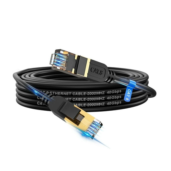 Cat 8 Ethernet Cable 20ft, Outdoor&Indoor, Heavy Duty High Speed 26AWG, 2000Mhz with Gold Plated RJ45 Connector, Weatherproof S/FTP UV Resistant for Router, Modem, PC, Gaming