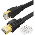 thumbnail image 1 of Cat 8 Ethernet Cable 25 FT, High Speed Ethernet LAN Cable with Gold Plated Rj45 Connector, 40Gbps Flat Network Cable Cord for Gaming, PS4/5, Xbox Router, Modem, Faster than Cat 7 Cat 6, Black, 1 of 7