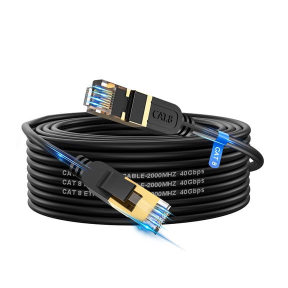 Cat 8 Ethernet Cable 35 ft, Heavy Duty High Speed Internet Network Cable, Professional LAN Cable, 26AWG, 2000Mhz 40Gbps with Gold Plated RJ45 Connector Weatherproof for Router/Modem/Gaming