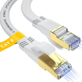 Cat 8 Ethernet Cable 3FT, High Speed 40Gbps, 2000Mhz, 26AWG, Gold Plated RJ45 Connector, Heavy Duty Network LAN Internet Cable, for/PC/Modem/Router/Gaming, Faster than Cat7/Cat6/Cat5-White