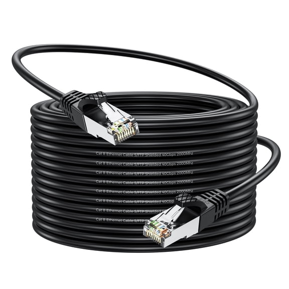 Cat 8 Ethernet Cable 6 ft, 50ft 100ft 150ft 200ft Multiple Size Options Heavy Duty High Speed Internet Network Cable 26AWG 40Gbps 2000Mhz,Professional LAN Cable Shielded in Wall,Indoor&Outdoor