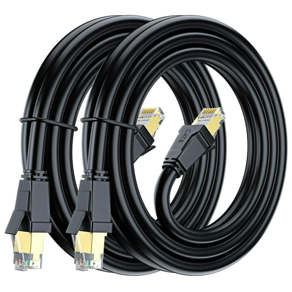 Cat 8 Ethernet Cable 6 ft, Ethernet Cable, Ethernet Cable with Gold-Plated RJ45 Connector, LAN Internet Cable, Network Cable for Modems, Routers, High Speed Ethernet Cable, Black, 2 Pack