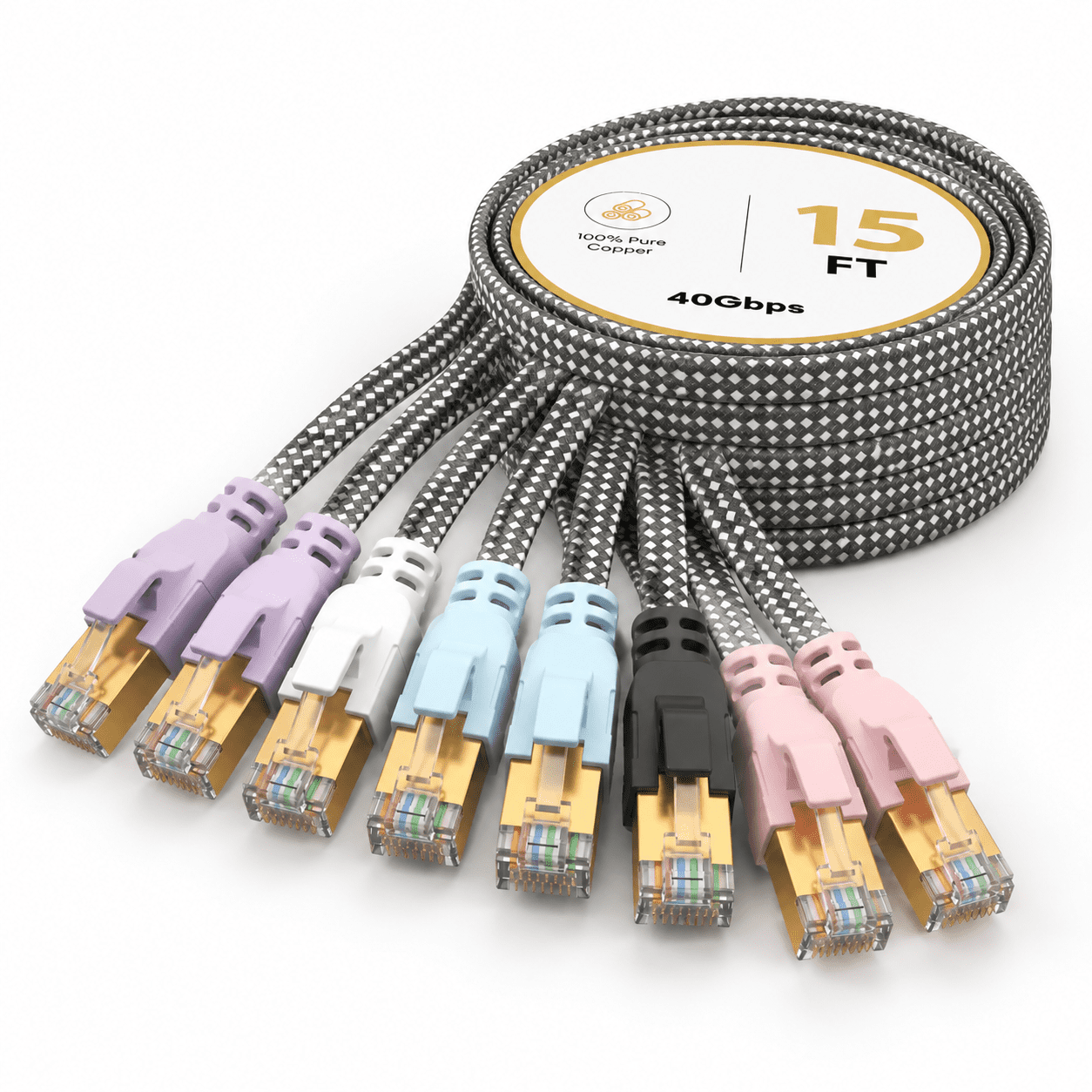 Cat 8 Flat Ethernet Cable 5 Colors 5 Pack 15 Ft Lan Cord - Walmart.com