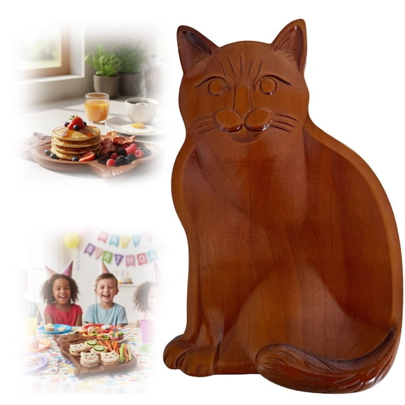 Cat Acacia Wood Steak Plates - Steak Plate Cutting Board 2 Sauce Cups for Meat Cheese Appetizers, Wood Serving Board, Charcuterie Board Platter Perfect for Housewarming, Christmas, Mother's Day