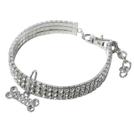 Cat Accessories Rhinestones Adjustable Cat Jewelry Dogs Rhinestone Collar Crystal Diamond Pendant Pet Necklace Dog Supplies WHITE L