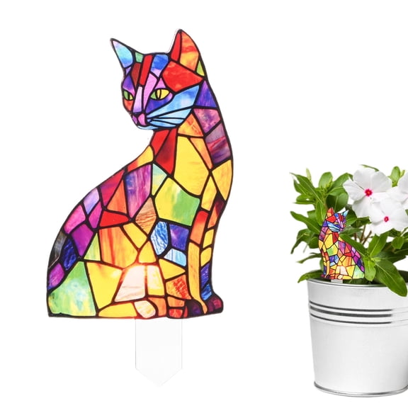 Cat Acrylic Stakes 4 Inch Bird Garden Decoration Ornament Potted Plant Decorative Signs for Flower Pot/Planter[Cat]