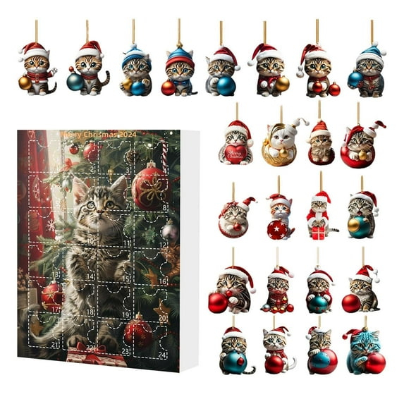 Cat Advent Calendar 2024, 24 Days Christmas Countdown Calendar with Cute Cat Doll Toys, Christmas Advent Calendar Christmas Decoration for Cat Lovers