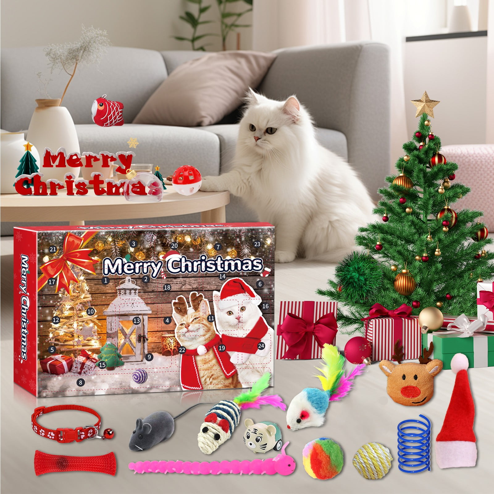Cat Advent Calendar 2024, Christmas Countdown Calendar for Kitten with 24pcs Assorted Cat