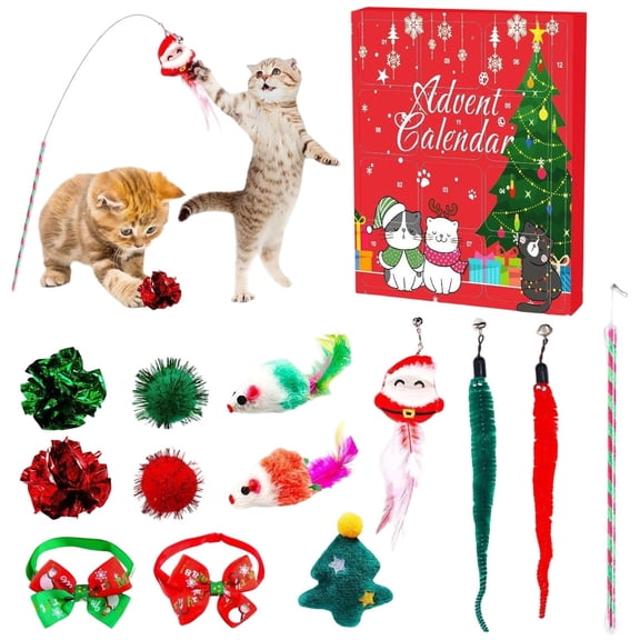 Cat Advent Calendar 2025 24 Day Christmas Advent Calendar for Pets with Assorted Cat Interactive Toys Countdown Calendar for Kitten Friends Cat Lovers