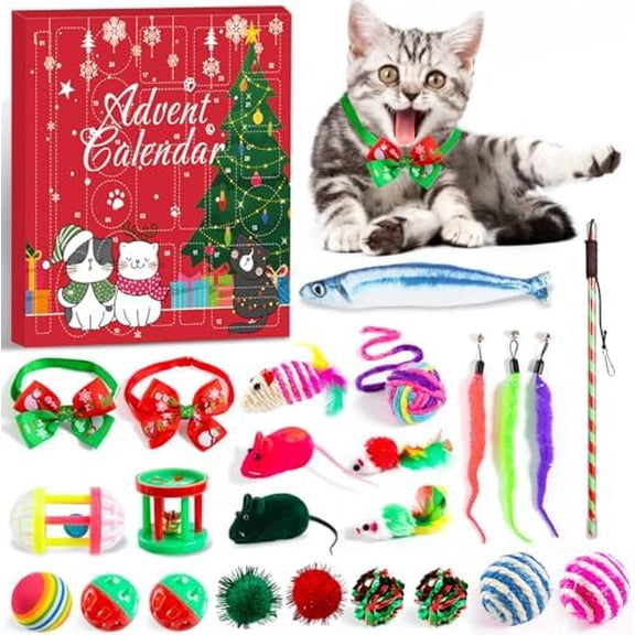 Cat Advent Calendar 2025, 24 Days Cat Toy Countdown Calendar Christmas Toys for Kitten with Catnip Toys, Mice, Xmas Gifts for Cat Lovers