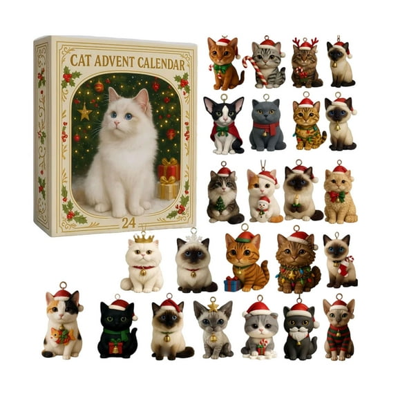 Cat Advent Calendar 2025 Christmas Countdown Advent Pendant Set Christmas Tree 2D Acrylic Cat Pendants Decorations Christmas Advent Calendar gifts for Cat Lovers Children's Gift Box Gift