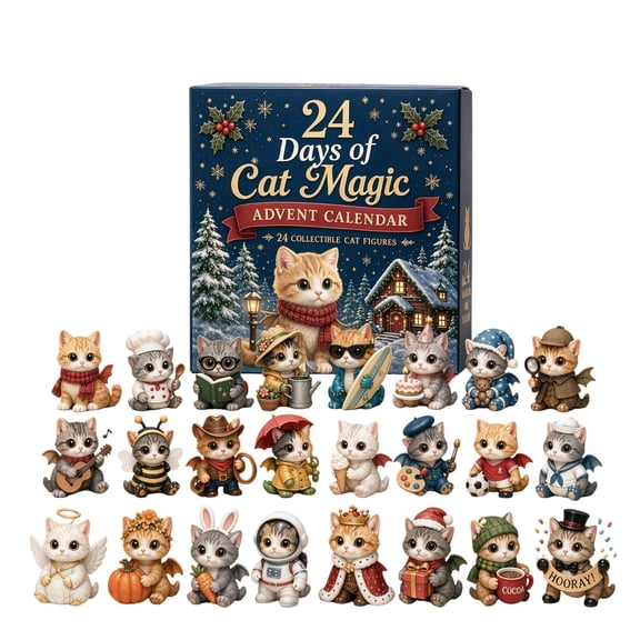 Cat Advent Calendar, 24-Day Christmas Countdown, 24 Pcs Double-Sided Acrylic Kitty Hanging Ornaments