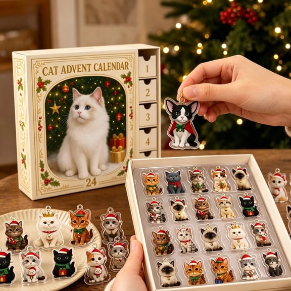Cat Advent Calendar Christmas Countdown Collection, 24 Cute Kitty Hanging Ornaments, Festive Tree Decor and Gift for Cat Owners Cat