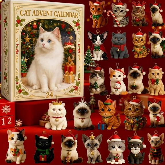 Cat Advent Calendars 2025, 24 Days Cat Ornaments Christmas Countdown Calendar, Cat Christmas Tree Decoration Advent Calendars, for Cats Lovers Gift 1PC