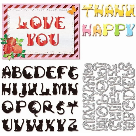 Cat Alabet Cutting Dies for DIY Scrapbooking Metal Cat Letter Cut Dies Valentine's Day Die Cuts for Card Making Embossing oto Album Craft Decor 1pc