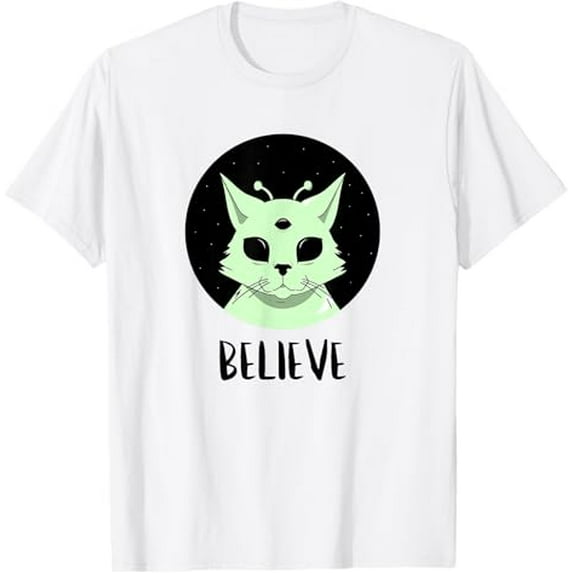 Cat Alien UFO Martian Ufologist Space Believe T-Shirt
