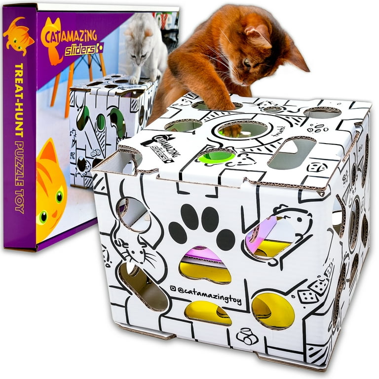 Cat Amazing Sliders - Interactive Treat Puzzle Cat Toy - Active Food Puzzle Feeder