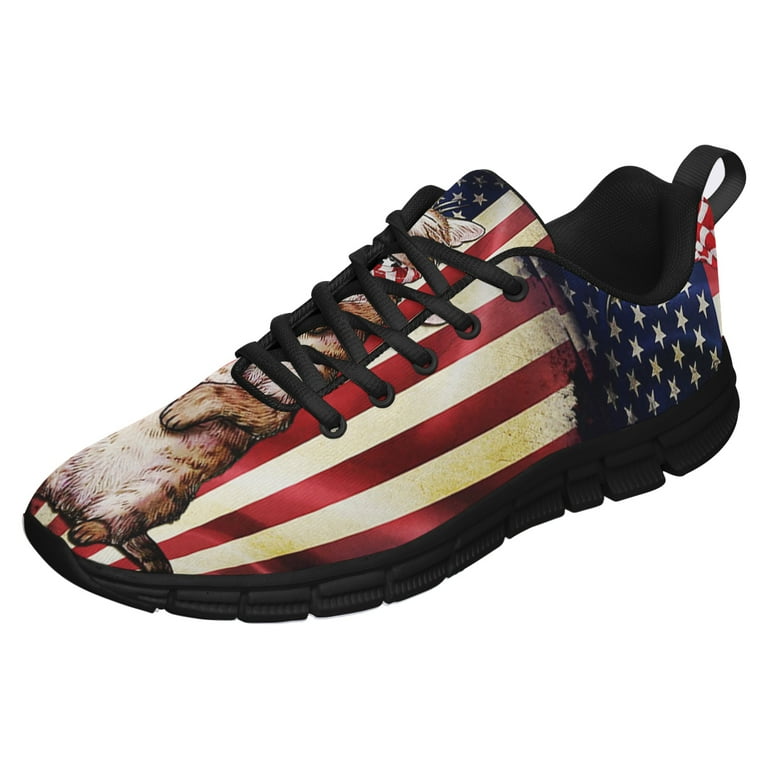 Cat American Flag Running Shoes Sneakers Mesh Black Size