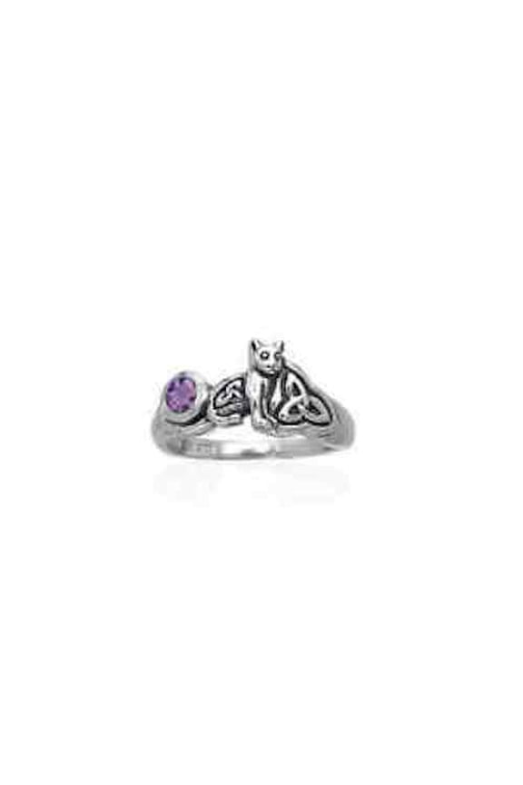 Cat Amethyst 925 Sterling Silver Ring Fine Kitty Animal Spirit Totem Jewelry