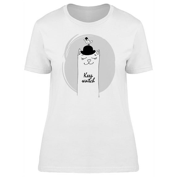 Cat And A Bird With Hat Sketch Tee Women's -Image by Shutterstock