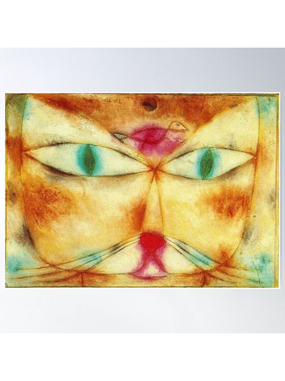 Cat And Bird By Paul Klee - Favourite Artists Collection Poster Wall Art, Modern Wall Decor For Living Room Bedroom, 8x12 UNFRAMED