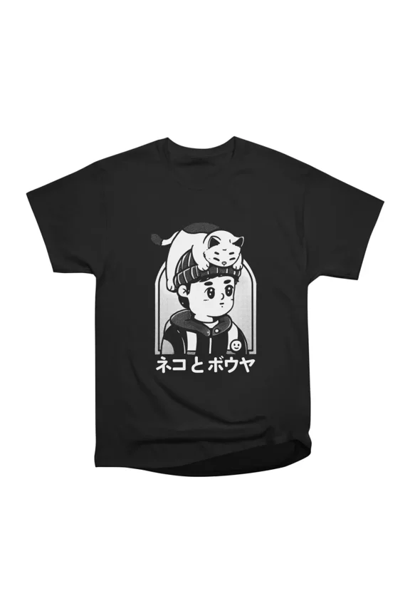 Cat And Boy T-Shirt Tee Gift For Him Merch For Her Apparel For Friend