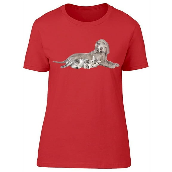 Cat And Dog Laid Down T-Shirt Women -Image by Shutterstock, Female Small