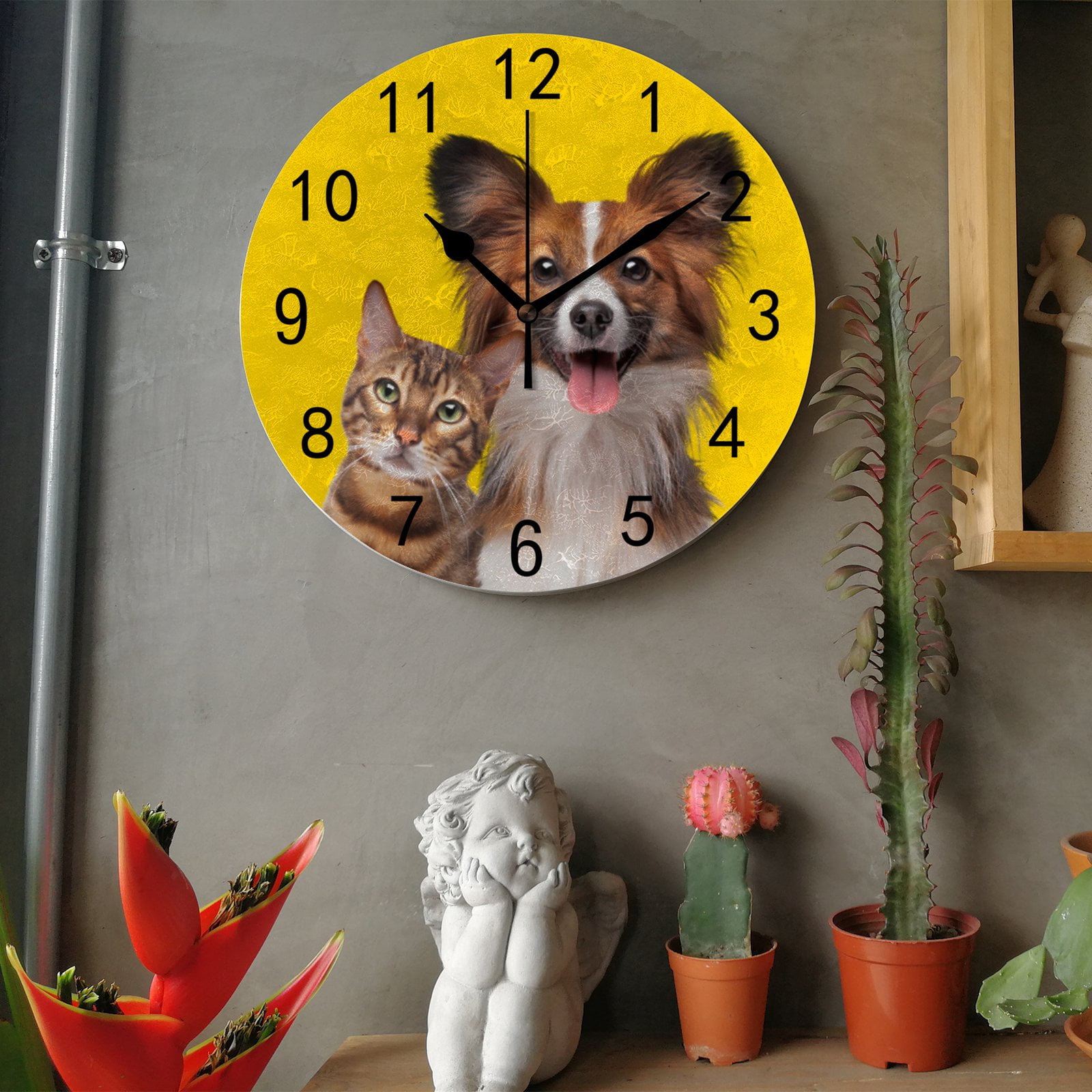 Cat And Dog Round Wall Clock 10 Inch, Silent Non Ticking Wall Clocks ...
