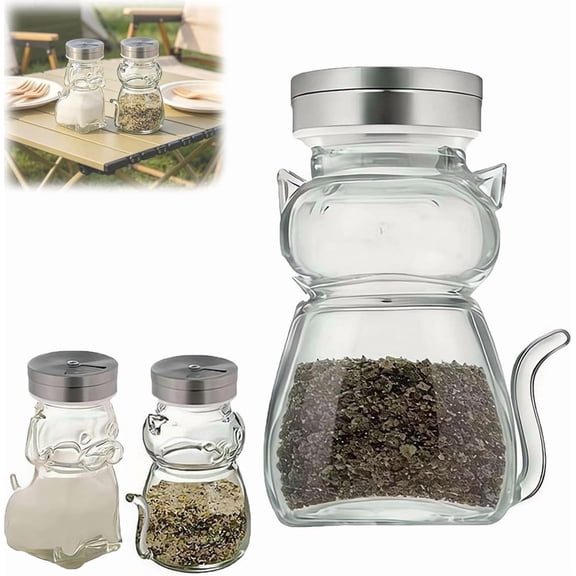 Cat And Dog Salt And Pepper Shakers, Glass Bottle, Stainless Steel Lids, For Kitchen Cooking Table Camping