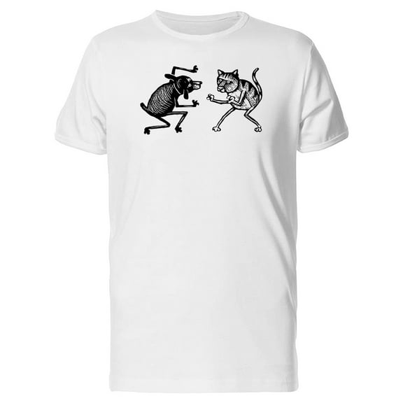 Cat And Dog Wrestling Sketch Tee Men's -Image by Shutterstock