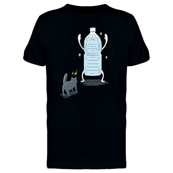 Cat And Plastic Bottle Cartoon T-Shirt Men -Image by Shutterstock, Male Medium