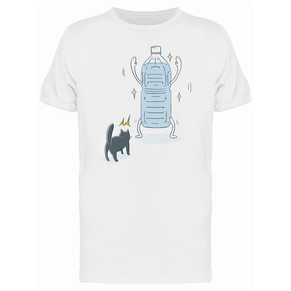 Cat And Plastic Bottle Cartoon T-Shirt Men -Image by Shutterstock, Male Small