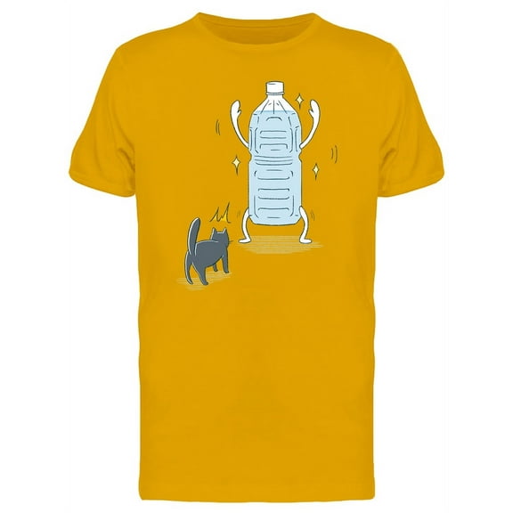Cat And Plastic Bottle Cartoon T-Shirt Men -Image by Shutterstock, Male Small
