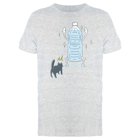 Cat And Plastic Bottle Cartoon T-Shirt Men -Image by Shutterstock, Male XX-Large