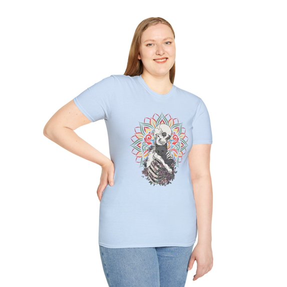 Cat And Skeleton, Gildan Unisex Softstyle T-Shirt, Graphic Tee, S-3XL